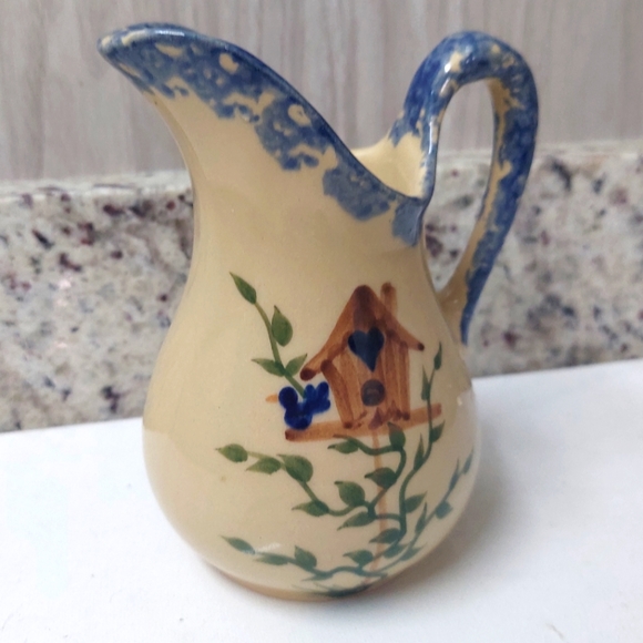 Roseville Ohio Alpine Pottery 5 1/2" Vase Sponge Ware Accent Bird House - Picture 1 of 4